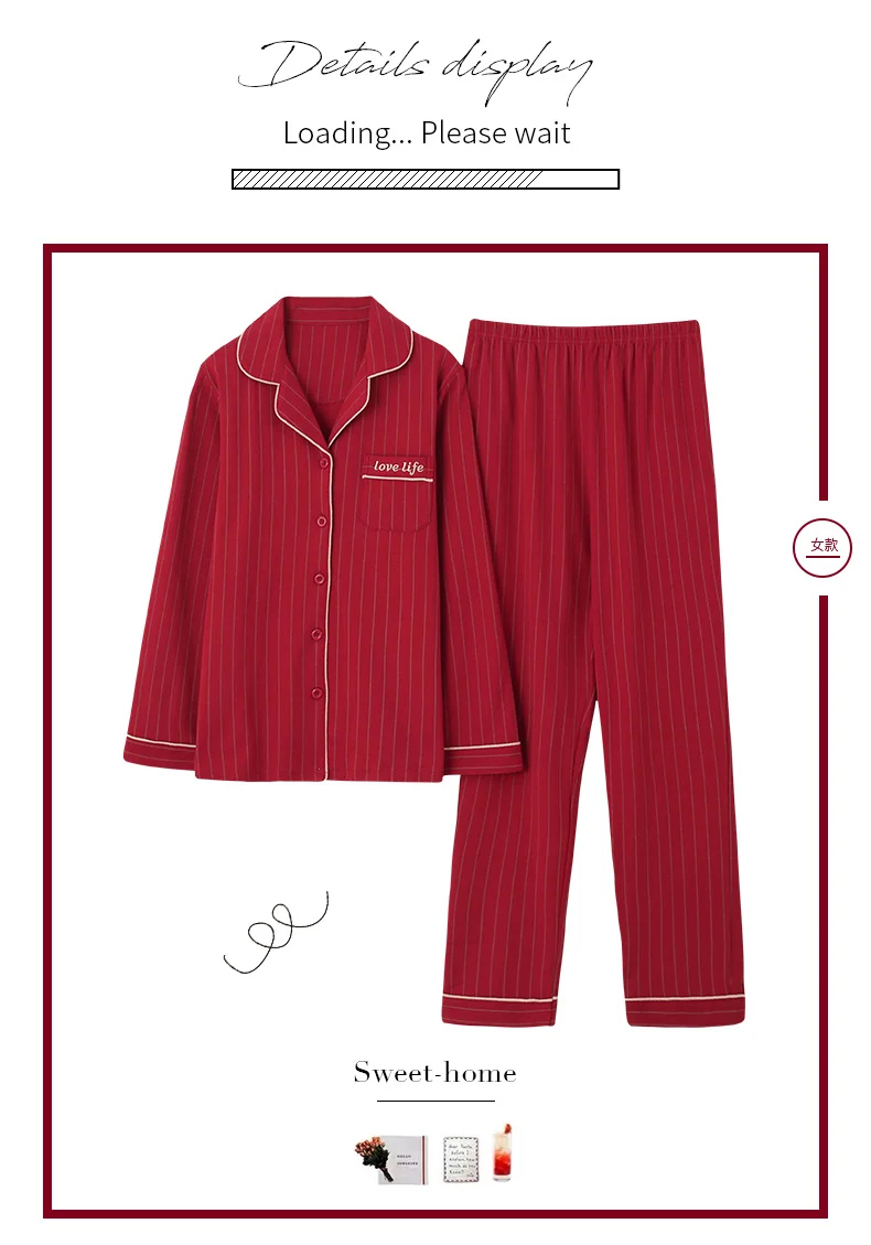 Красные хлопковые Пижамные комплекты с длинными рукавами для женщин пижамы для девочек осень хлопок плюс размер Femme Свадебная домашняя Ночная одежда для сна