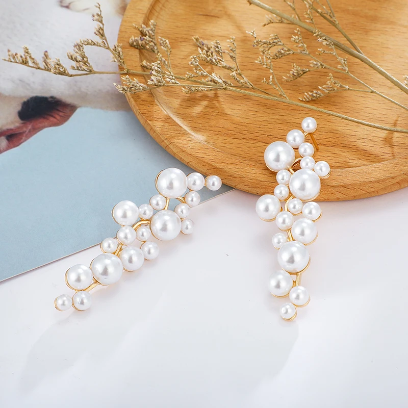 Серьги-подвески Tocona с белым жемчугом женские геометрические ювелирные украшения