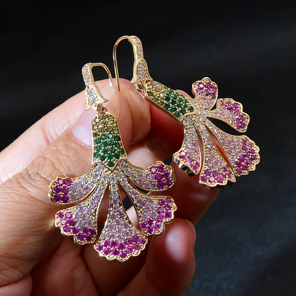

CINKILE New Morning Glory Flower Drop Earrings Luxury Cubic Zirconia Dangle Earrings 2 Colors Available Wedding Bride Jewelry