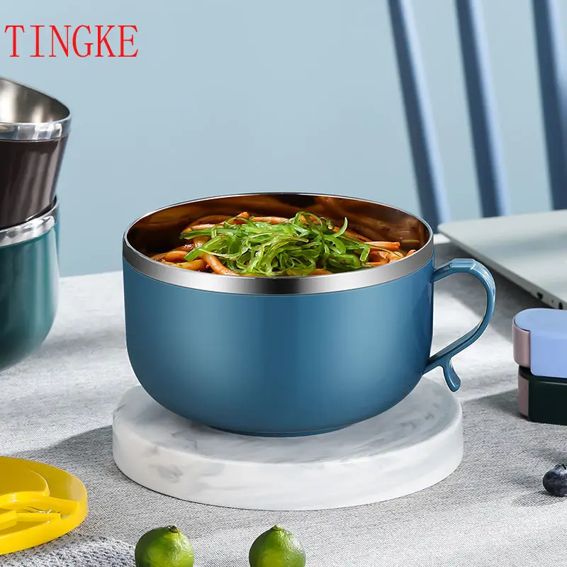 

1000-1300ml Instant Noodle Bowl Household Stainless Steel Bowl with Lid Large Bowl Office Instant Noodle Bowl Rice Bowl Set
