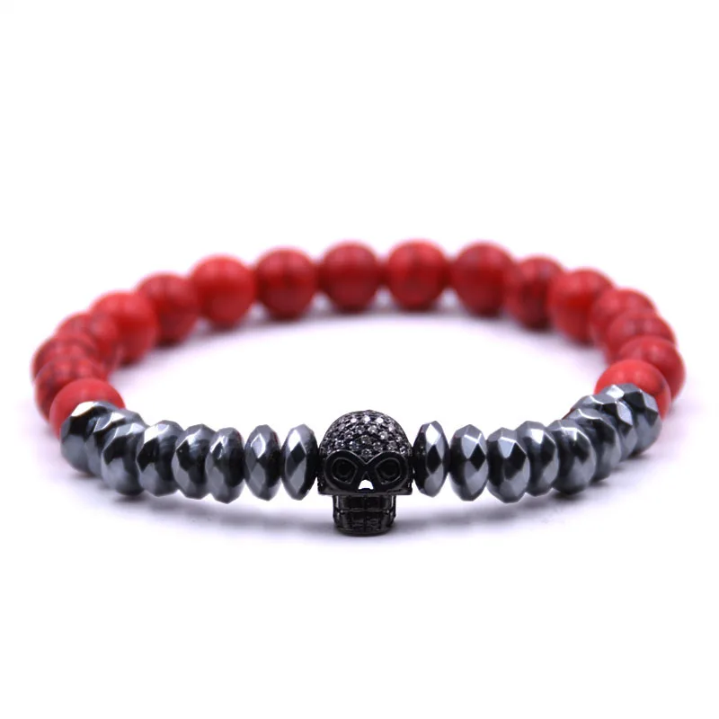 Панк мужской браслет из головы черепа натуральная Лава тигровый глаз Гематит