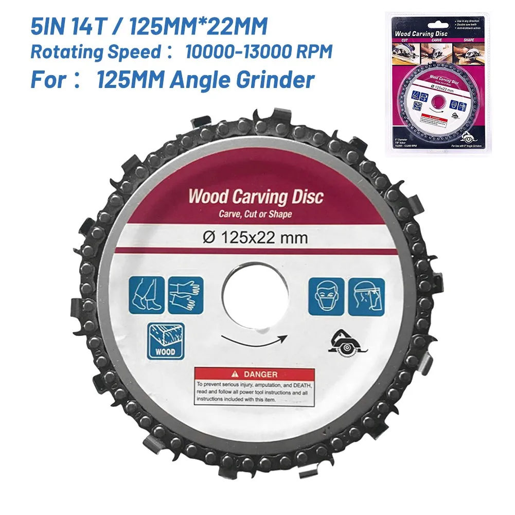 5IN 14T Grinder Chainsaw Disc 14-Teeth Steel Chainsaw Blade Wood Carving