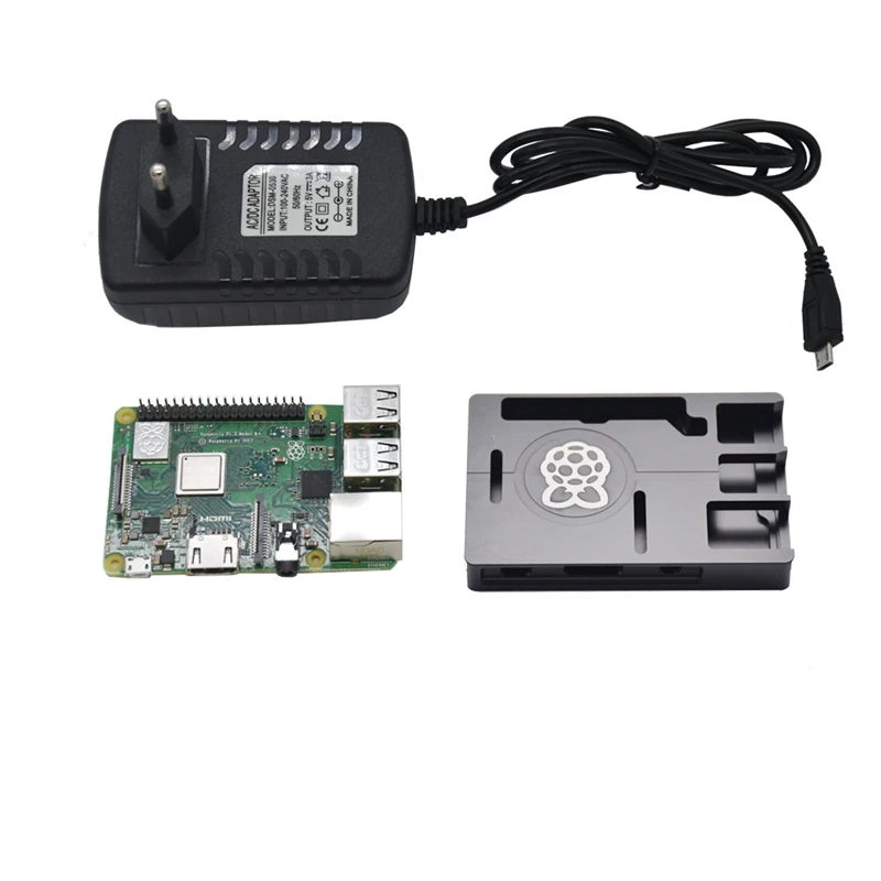 3 в 1 для Raspberry Pi 3 Model B+(плюс)+ ЧПУ Алюминий чехол+ 5V 3A Мощность адаптер Наборы штепсельная вилка европейского стандарта