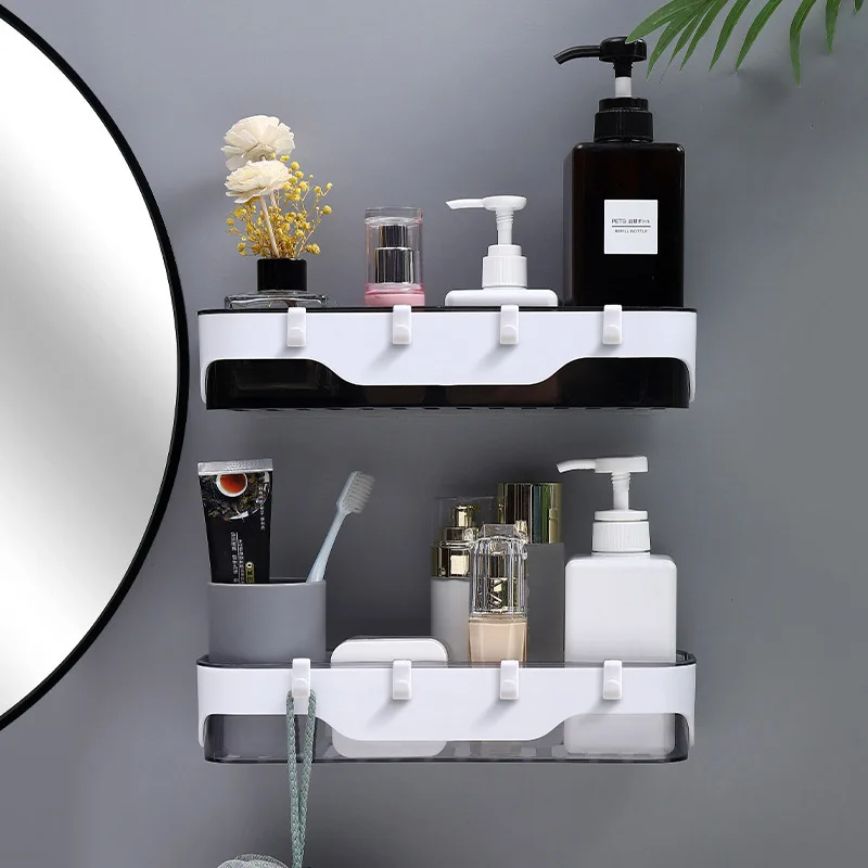 

Punch-free Bathroom Shelf With Hook Waterproof Wall Mounted Shower Holder Multifunction Shampoo Storage Rack Bathroom Organizer
