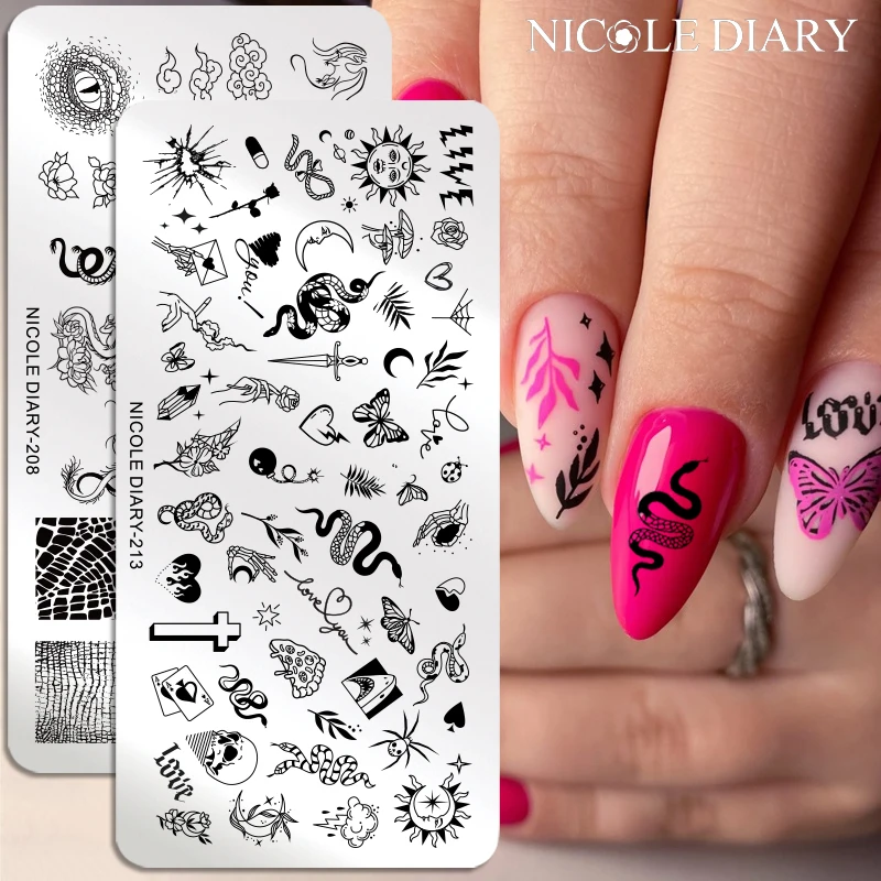 Трафареты NICOLE DIARY для стемпинга ногтей пластины со змеиным принтом цветком