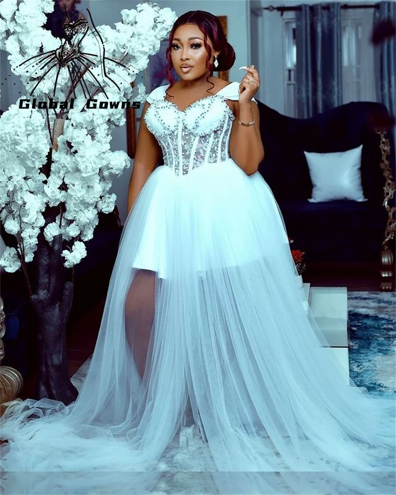 

Sexy White Sweetheart Evening Dresses Beaded Birthday Party Dress For Women 2021 Mermaid High Slit Vestidos De Noche