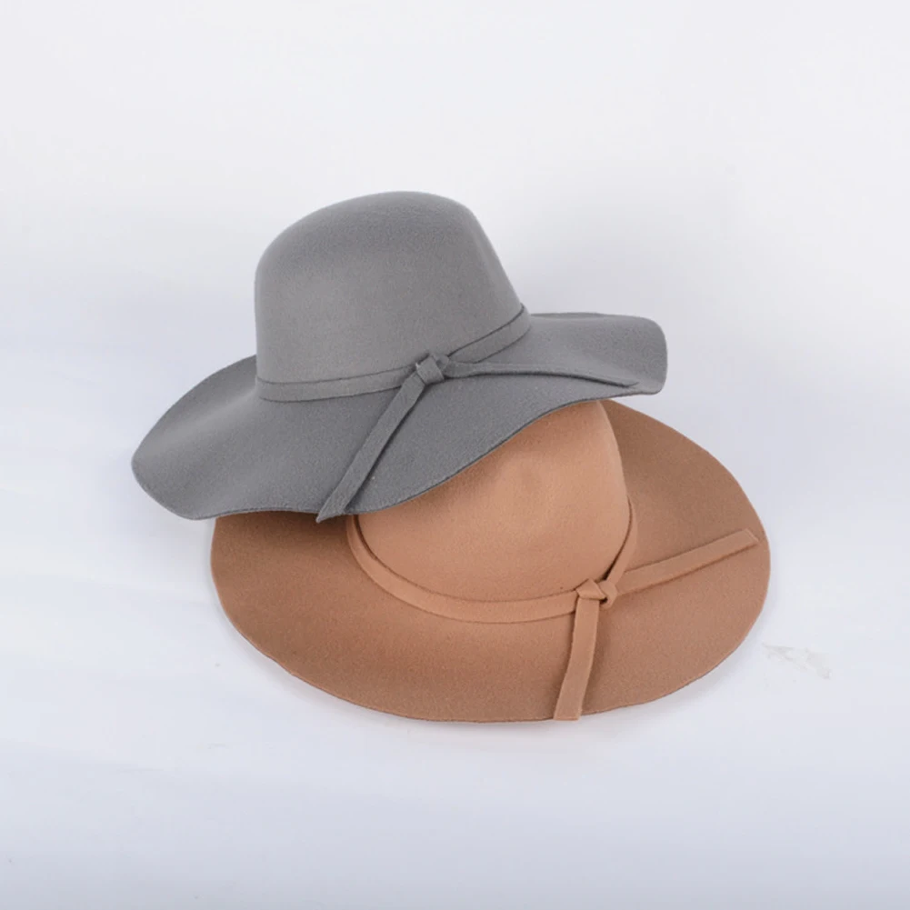 

Women's Warmth In Autumn And Winter Retro Elegant Felt Hat Wool-like Fedora Hat Wide-brimmed Sun Hat Bowknot Cowboy Hat