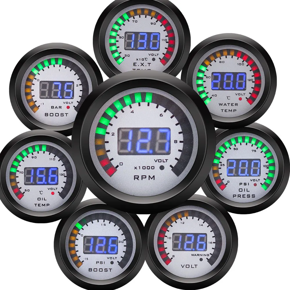 Цифровой тахометр + Вольтметр tach Turbo Boost 52 мм 2 в 1 PSI BAR измеритель температуры воды
