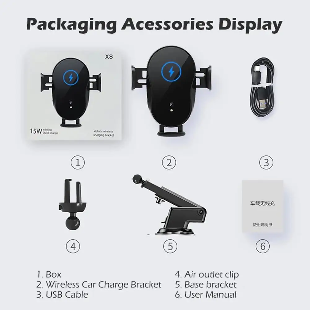 Automatic Clamping 15W Qi Car Wireless Charger Magnetic USB Charging Phone Holder Air Outlet Mount Smartphone |