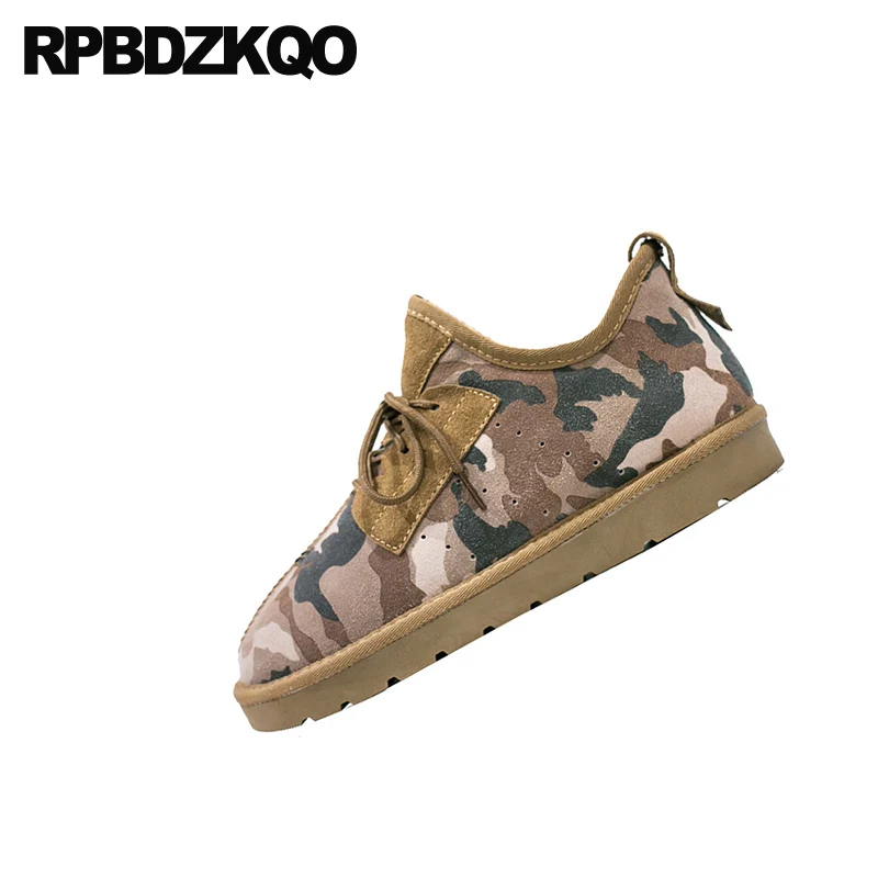 Мужские замшевые ботинки на шнуровке коричневые камуфляжные с мехом Уличная