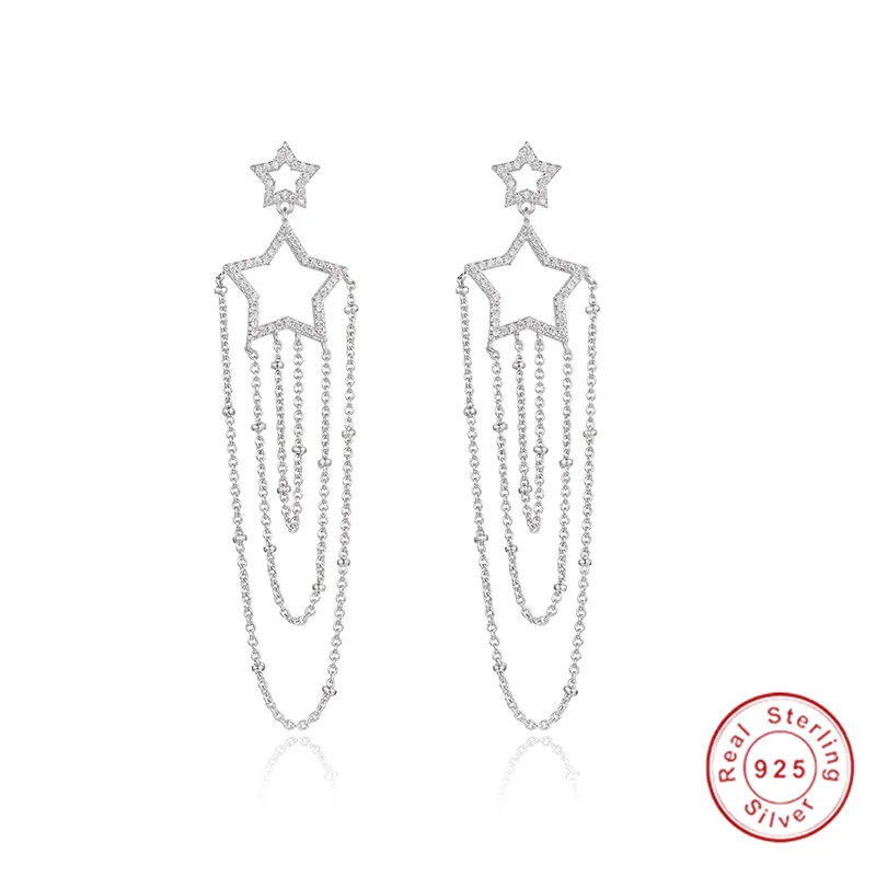 Женские длинные серьги-кисточки с фианитом серебро 925 пробы | Украшения и