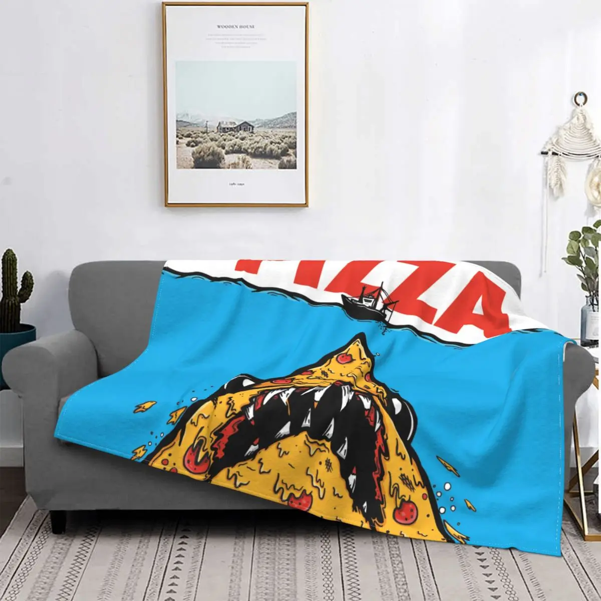 

Mantas decorativas de microfranela para sala de estar, mordazas de tiburón, Pizza, divertido, ideal para regalo de otoño