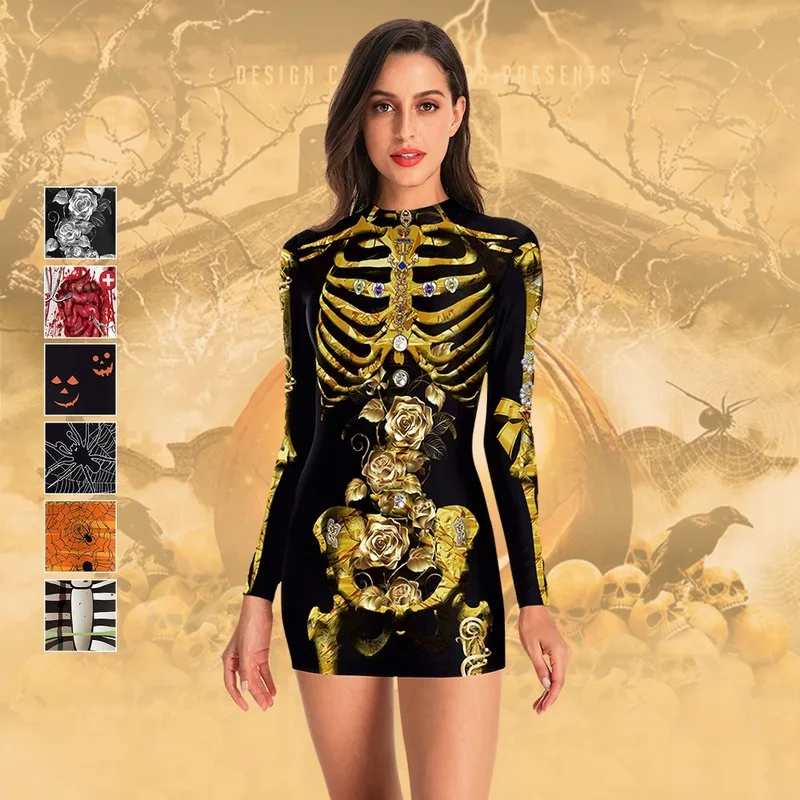 

sexy halloween costume 2020 cosplay Party Buttocks tight skirt ghost skeleton spider long sleeved dress dresses for women autumn