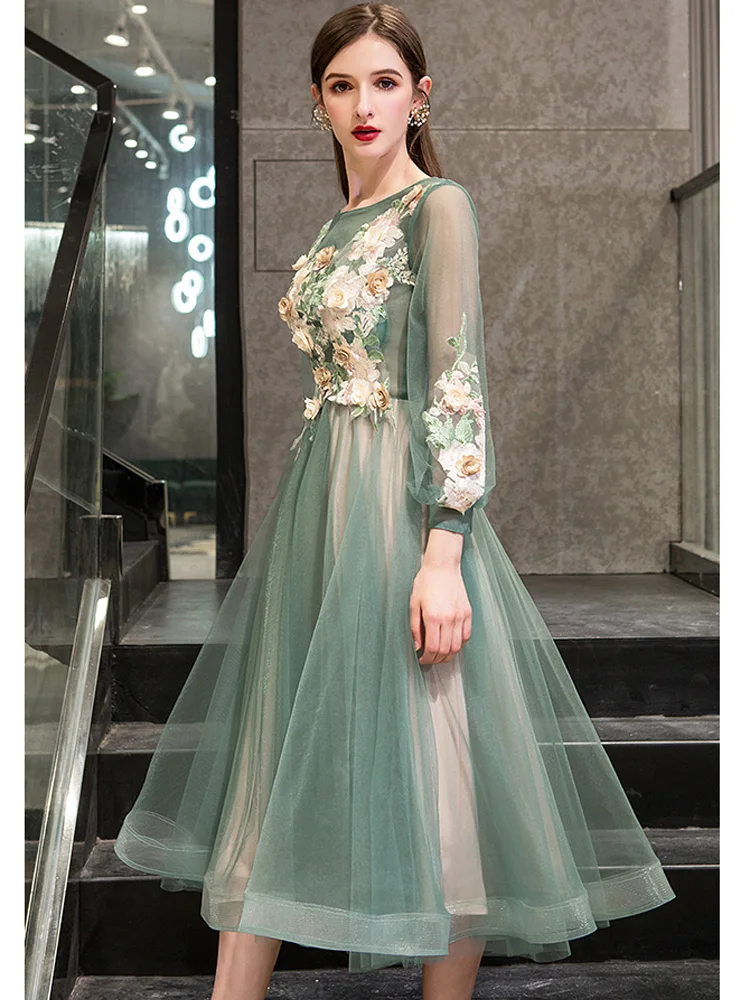 It's Yiiya Evening Dress Elegant O-Neck Appliques Plus Size Robe De Soiree Applieus Women Party Night Dresses E773