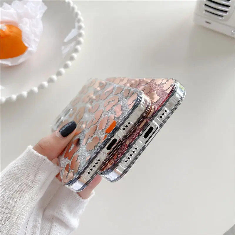 

Fashion Leopard Print Square Phone Case For iPhone 11 12 11Pro Max XR XS Max X 7 8 Plus 12Pro SE 2020 Glitter Hard PC Back Cover