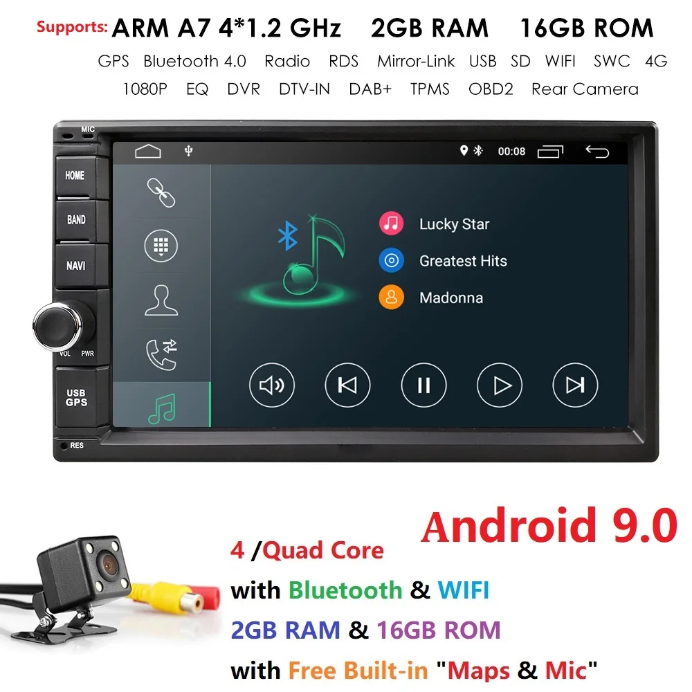 2G ram Android 9 0 авто радио четырехъядерный 7 дюймов 2Din универсальный автомобильный