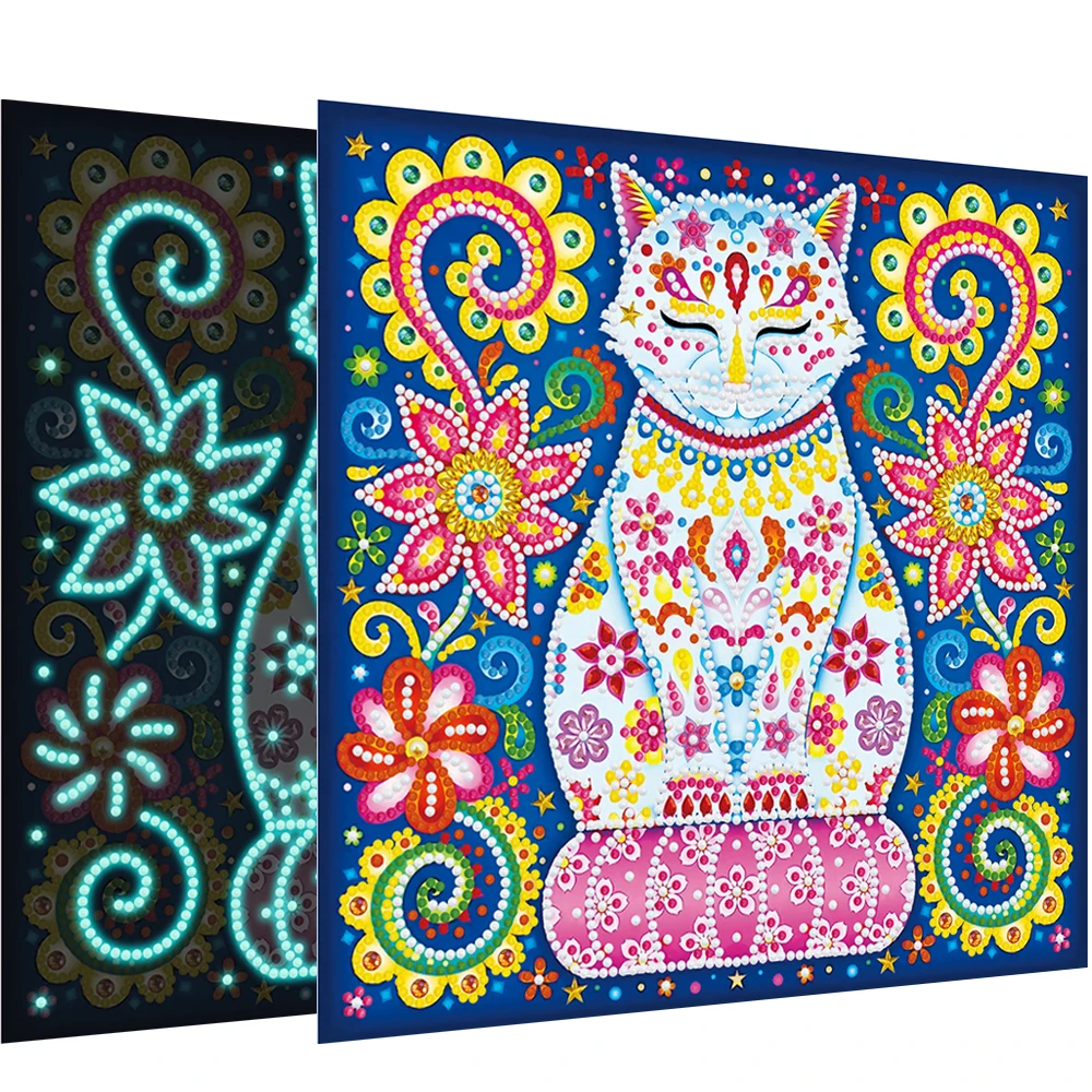 

5D DIY Luminous Diamond Painting Special Shaped Diamond Embroidery Cross Stitch Flower Cat Picture Of Rhinestone Home Decoration