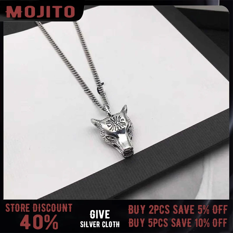 

S925 Sterling Silver New G Wolf Head Love Necklace Male Fashion Personality Retro Style Original High Quality Luxury Jewelry Gif