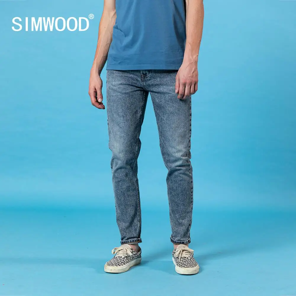 Мужские зауженные джинсы SIMWOOD синие винтажные джинсовые брюки из джинсовой ткани