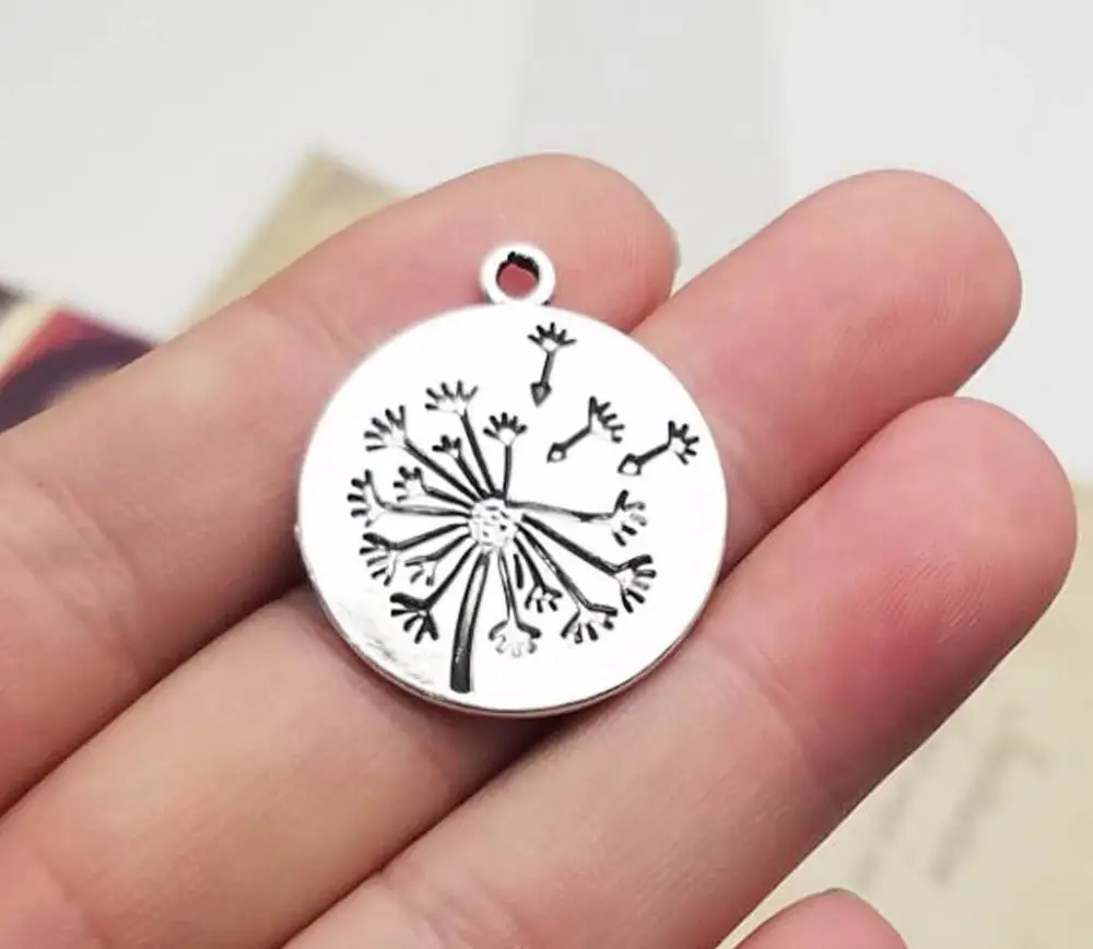 10 шт./лот 25 мм подвески в виде одуванчика с античным серебряным покрытием товары