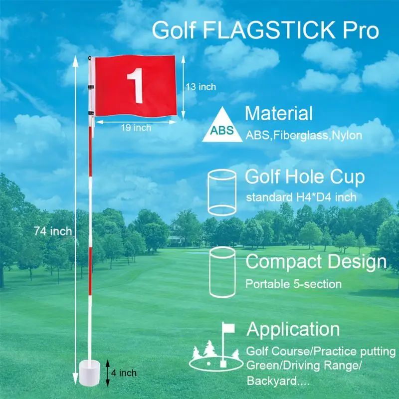 

Portable Golf Flagsticks Pro 5-Section Putting Green Flags Hole Cup Set Golf Pin Flags for Driving Range Backyard Train