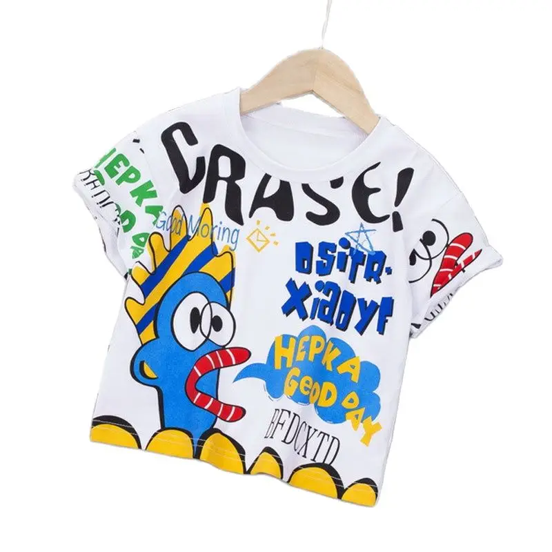 Модная футболка с мультяшным принтом летняя новая свободная для маленьких