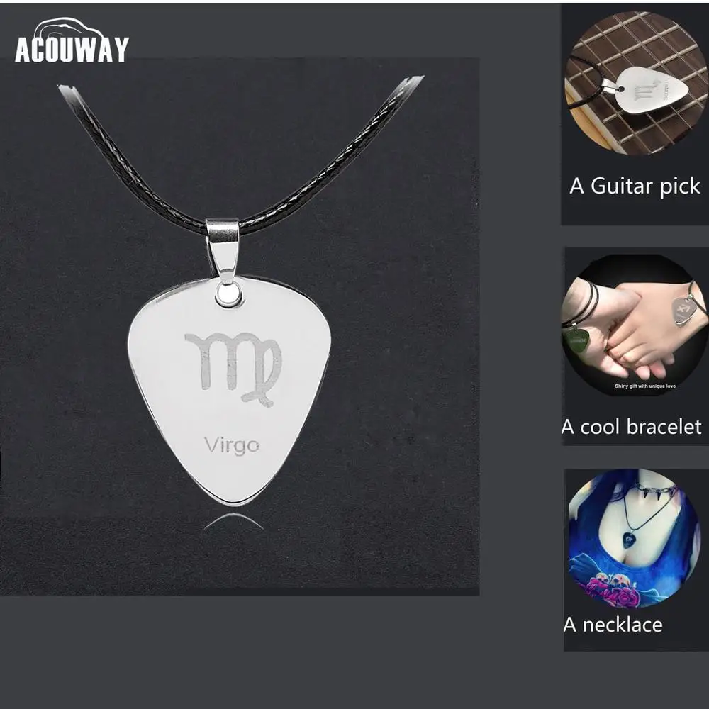 Virgo Acouway, ожерелье для гитары, подвеска из нержавеющей стали, черная цепь/Овен, Телец, близнецы, Лев, Зодиак, ожерелье, браслет, подвеска, подарки - Цвет: Virgo