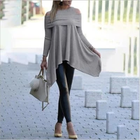 autumn long sleeve irregular t shirt elegant off the shoulder slim long shirt knitted pullovers womens oversized tops clothes