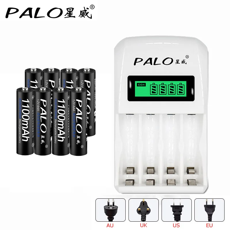 Лидер продаж зарядное устройство PALO перезаряжаемое для батарей AA/AAA с 8 батареями