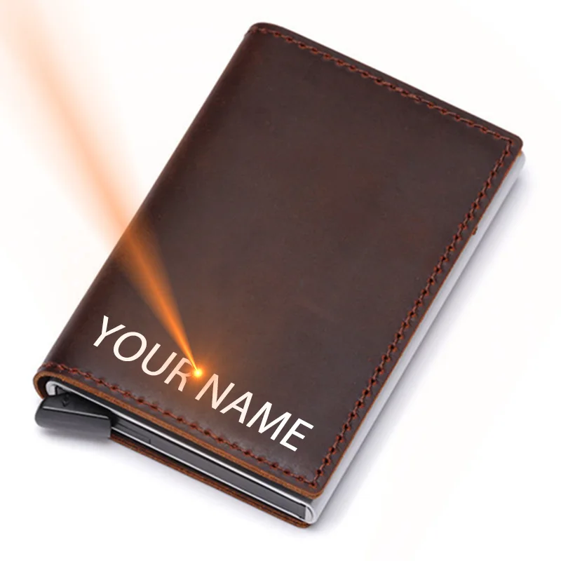 

Engrave Name Card Holder Men Wallet Genuine Cow Leather Men Purse for Men Credit Bank Card Holder Short Rifd Male Wallets Card