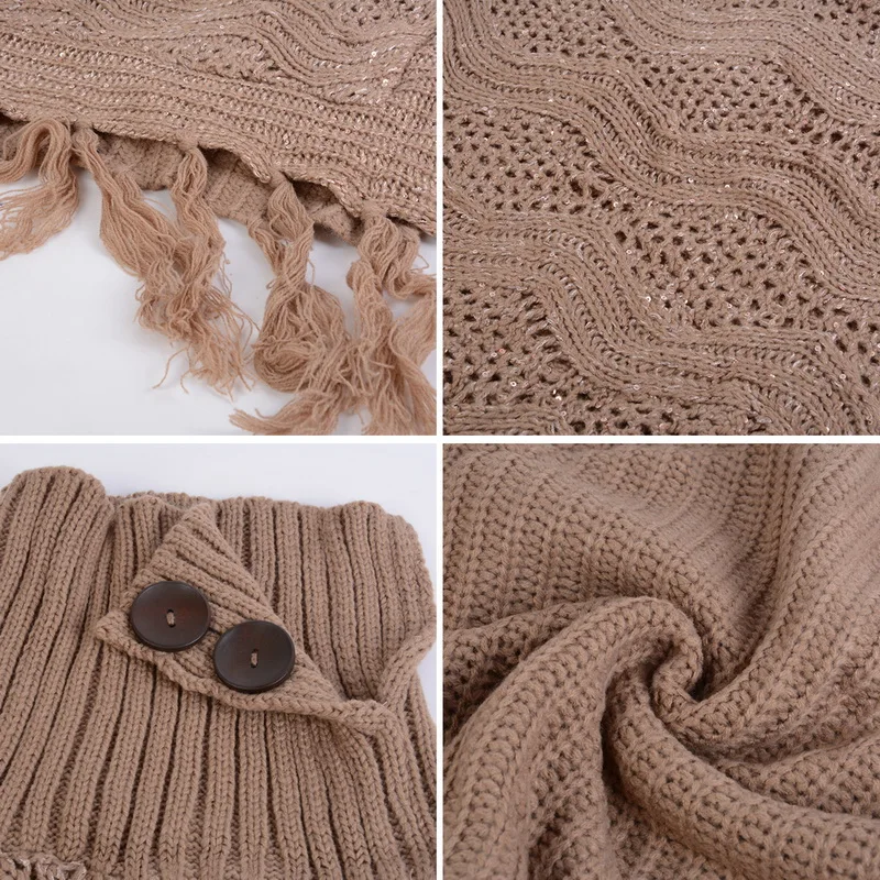 

Women's ponchos and capes cloak Winter Knitted Cashmere Poncho Capes Shawl tassel Soft Cardigans Sweater