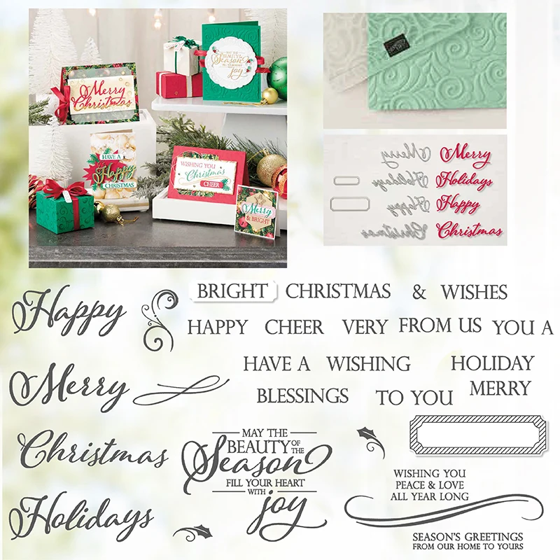 

Merry Christmas Clear Stamp and Metal Cutting Dies for DIY Scrapbooking Stencil Photo Album Craft Paper Card Template Handcraft