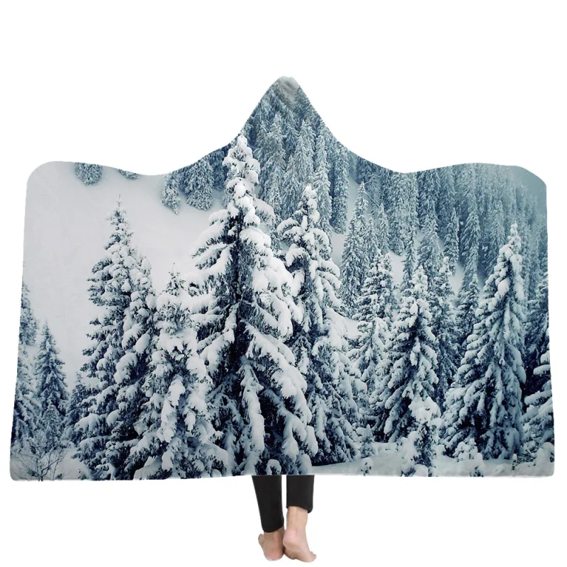 

Outdoor camping candy velvet wearable hooded blanket skull flower watercolor wool blanket Outdoor camping equipment