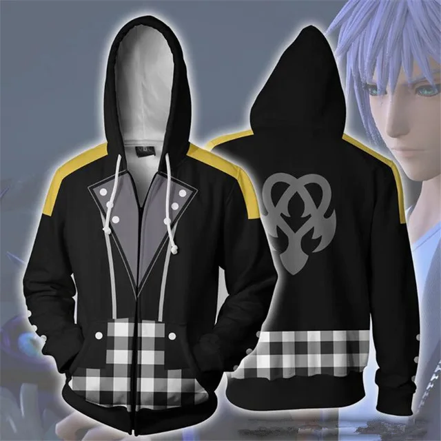Аниме игра Королевство Сердец Рику Keyblade Косплей куртка с принтом шапкой для
