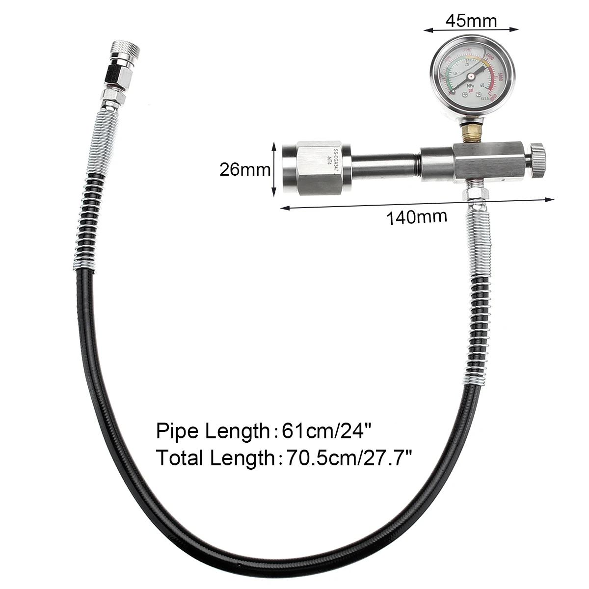 

5000 PSI Paintball Air Gun PCP Air Rifle SCBA Connect Refill Station Filling Charging Adapter Gauge With 24 Inch Micro-bore Hose