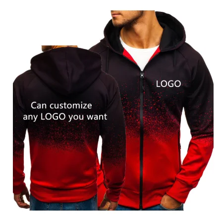 

Jacket men's custom car logo print casual hip hop Harajuku gradient Hooded Fleece Sweatshirt zipper Hoodie men's wear