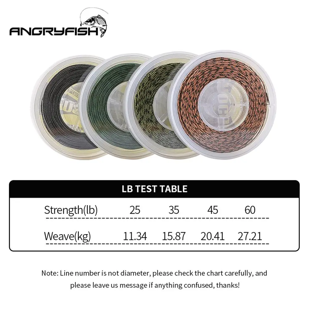 Angryfish Lead Core Carp Fishing Line 25Lbs 35Lbs 45Lbs 60Lbs 20m for Rig Making Sinking Braided | Спорт и развлечения