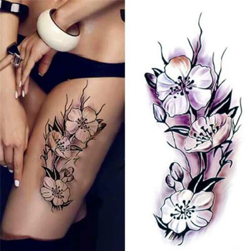 1 pcs Novelty Waterproof temporary tattoos stickers sexy romantic dark Purple Flower henna fake body art flash tattoo sleeve