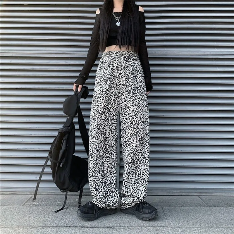 

Hip Hop Wide Leg Pants Korean Style Autumn 2021 Loose Trousers Women Leopard Print Streetwear Harajuku Casual High Waist Pants