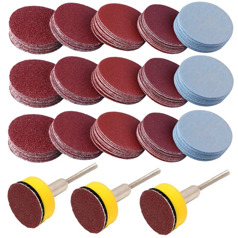 300PCS 1 Inch Sanding Discs Hook and Loop Grinding Discs with Sticker Backer Plate 1/8 Shank Polishing for Sander Grinder Drill