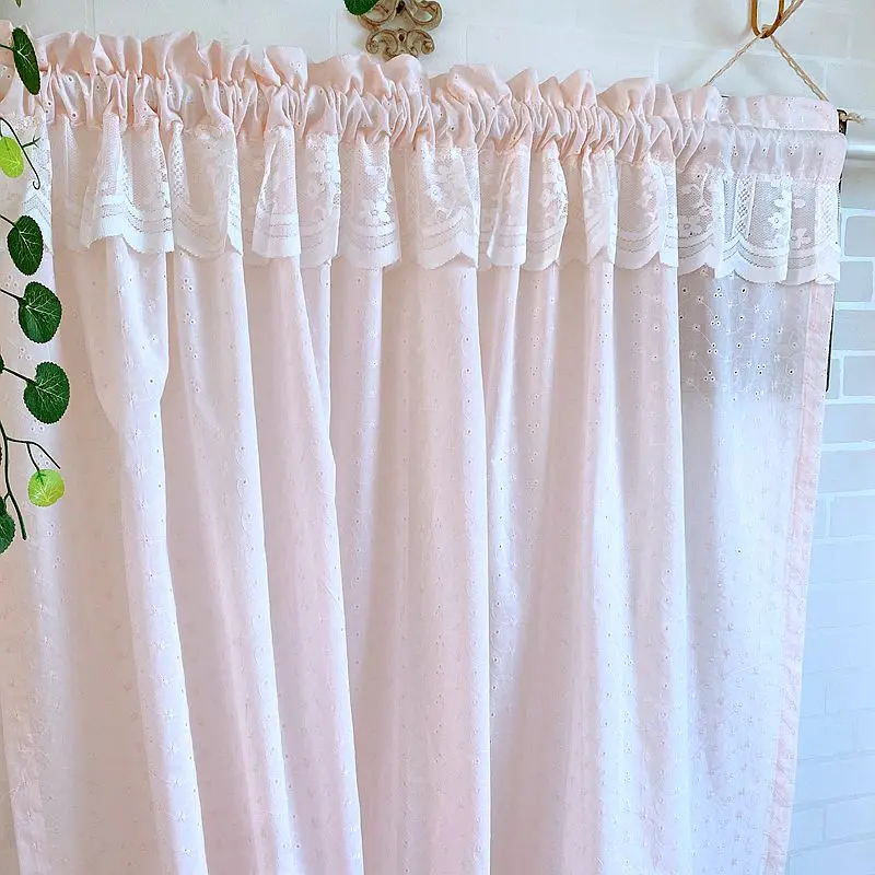 

Easy Install Pastoral Kitchen Short Blinds Korean Pure Cotton Semi-blackout Curtains Princess Romantic Eembroidery Lace Cortinas