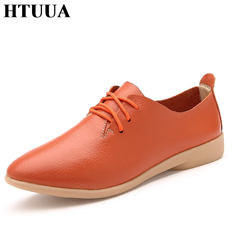 HTUUA/женские туфли-оксфорды из натуральной кожи Повседневная обувь на шнуровке с