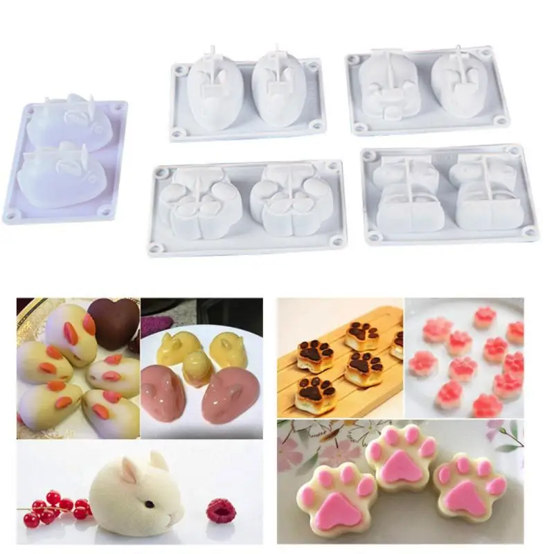 

3D Rabbit Shape Silicone Cake Mold Cute Mousse Dessert Jelly Pudding Cat's Claw Mold Pastry Decorating Kitchen DIY Baking Mould