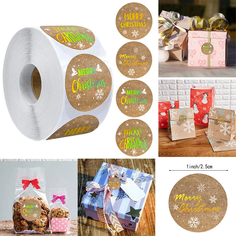 

Label Sealing Stickers 500pcs/roll Merry Christmas Stickers Christmas Label Card Box Package Wedding Decor Stationery