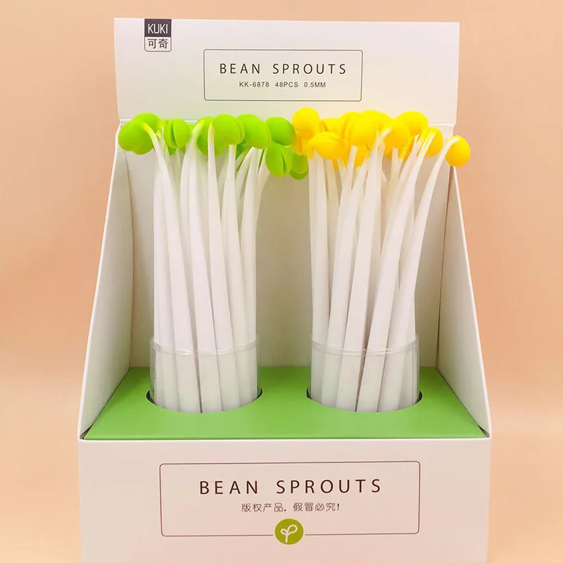 

48 шт./лот креативная гелевая ручка с ростками фасоли, Симпатичные Ручки 0,5 мм с черными чернилами, ручки для подписей, принадлежности для пис...