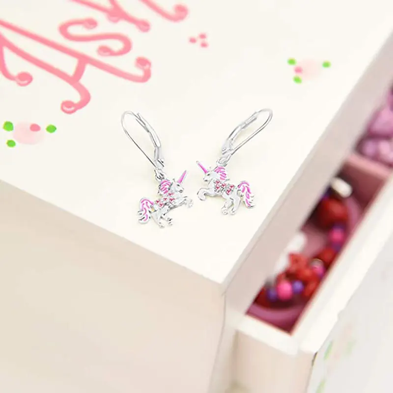 

Fashion Enamel Crystal Unicorn Drop Earrings For Women Girls Animal Dangle Earrings Wedding Jewelry Gifts