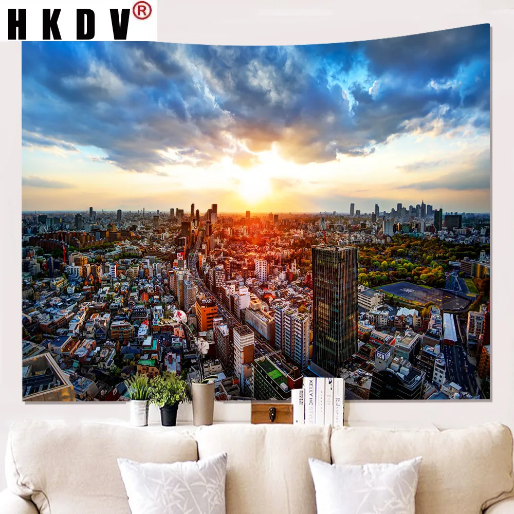 

HKDV Modern City Sunrise Poster Tapestry Hanging Covering Rugs Background Cloth Beach Mat Blanket Art Bedroom Living Home Deco