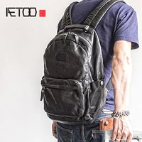 aetoo fashion street trend leather shoulder baotou layer cowhide male backpack