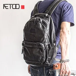 Модный уличный трендовый кожаный мужской рюкзак AETOO Baotou из коровьей кожи