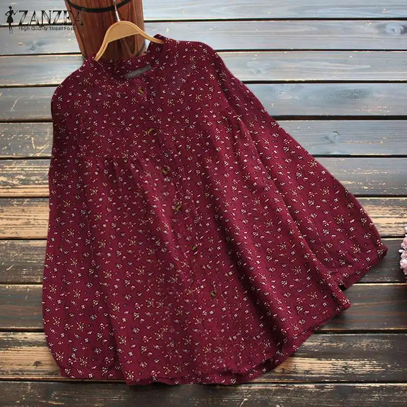 

Holiday Beach Tops 2022 Bohemian Printed Blouse Women Casual Long Puff Sleeve Shirt ZANZEA Vintage Floral Ruffle Chemise Female